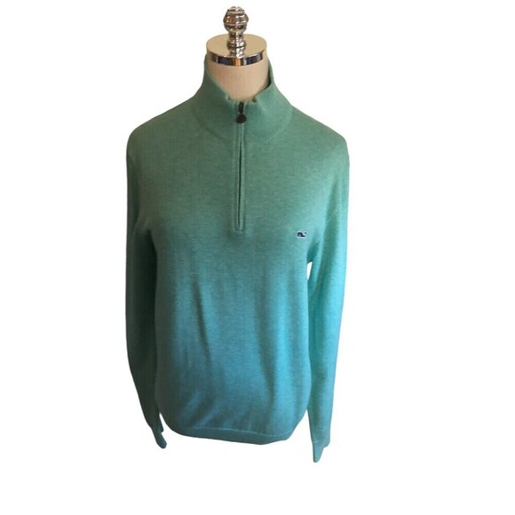 Vineyard Vines Sweater Women's Size XS Mint Green Cotton Mock Neck 1/4 Zip - Picture 1 of 7